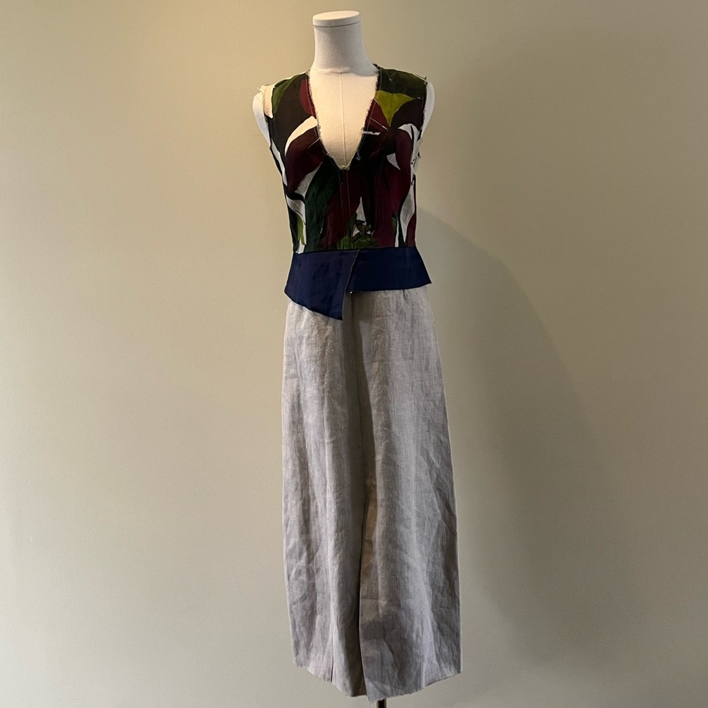 Tan Sleeveless Sheath Dress with Plunge Neckline
